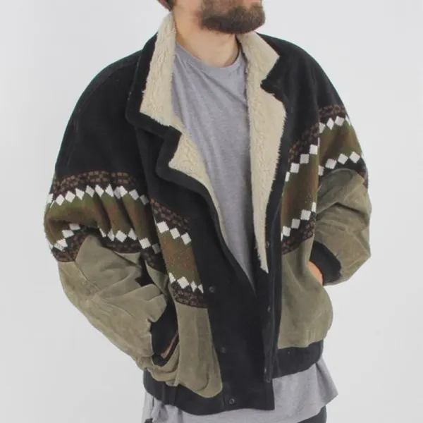 Mens Three-Layer Cake Layer Printed Plush Coat - Leanarea.chimpone.com 
