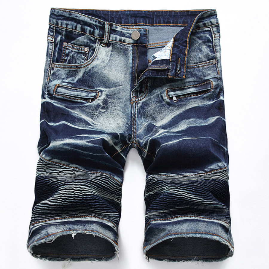 

Men's pleated zipper denim shorts