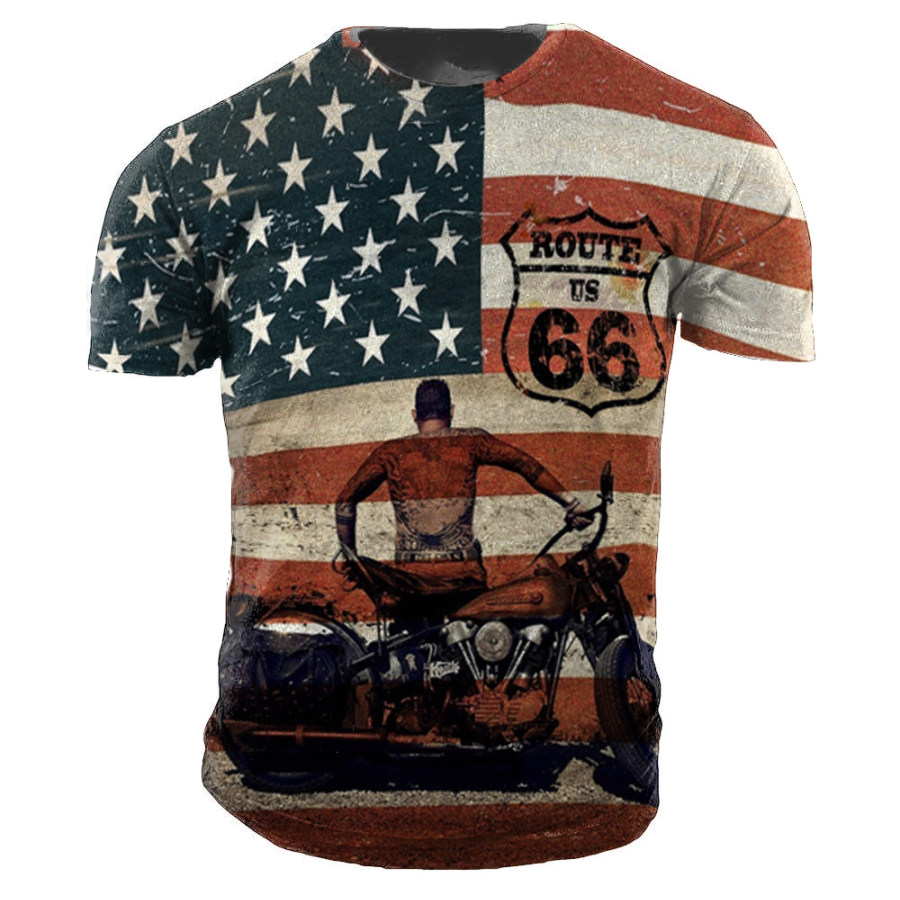 

Mens outdoor flag print short-sleeved T-shirt