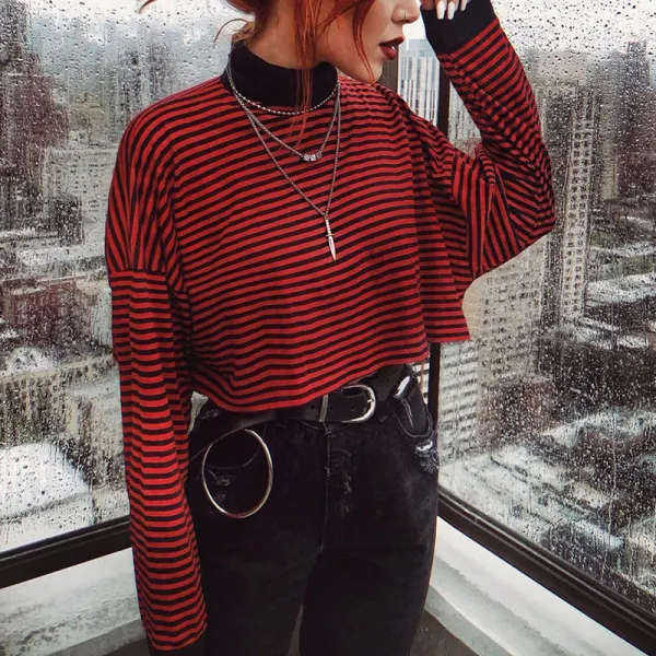 Casual personality striped short T-shirt - Leanarea.chimpone.com 