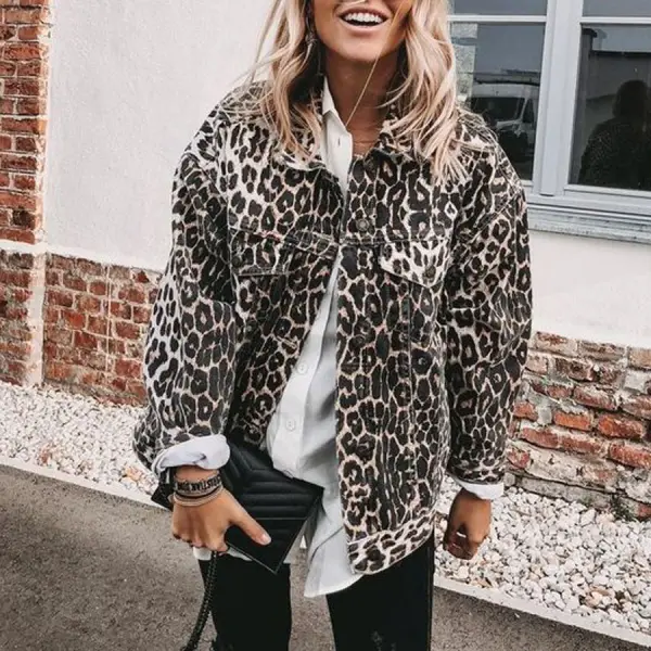 Fashion Casual Leopard Print Long Sleeve Loose Coat - Leanarea.chimpone.com 