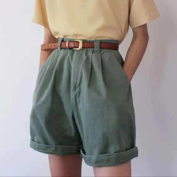 Retro Solid Color Short Pants - Leanarea.chimpone.com 