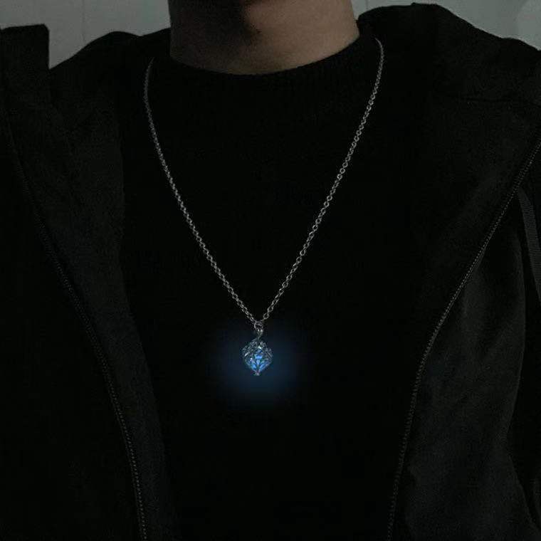 Tide Brand Hip hop Personality Ins Japanese And Korean Style Creative Will Luminous Life Tree Luminous Floor Empty Men And Women Couple Necklace