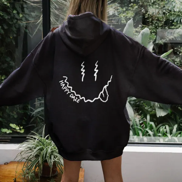 Women's Happy Daze Print Casual Hoodie - Kalesafe.com 