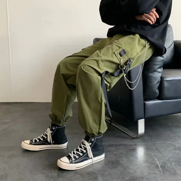2022 New Men's Side Pockets Cargo Harem Ribbons Black Hip Hop Casual Male Joggers Trousers Fashion Streetwear Pants - Honeylop.chimpone.com 