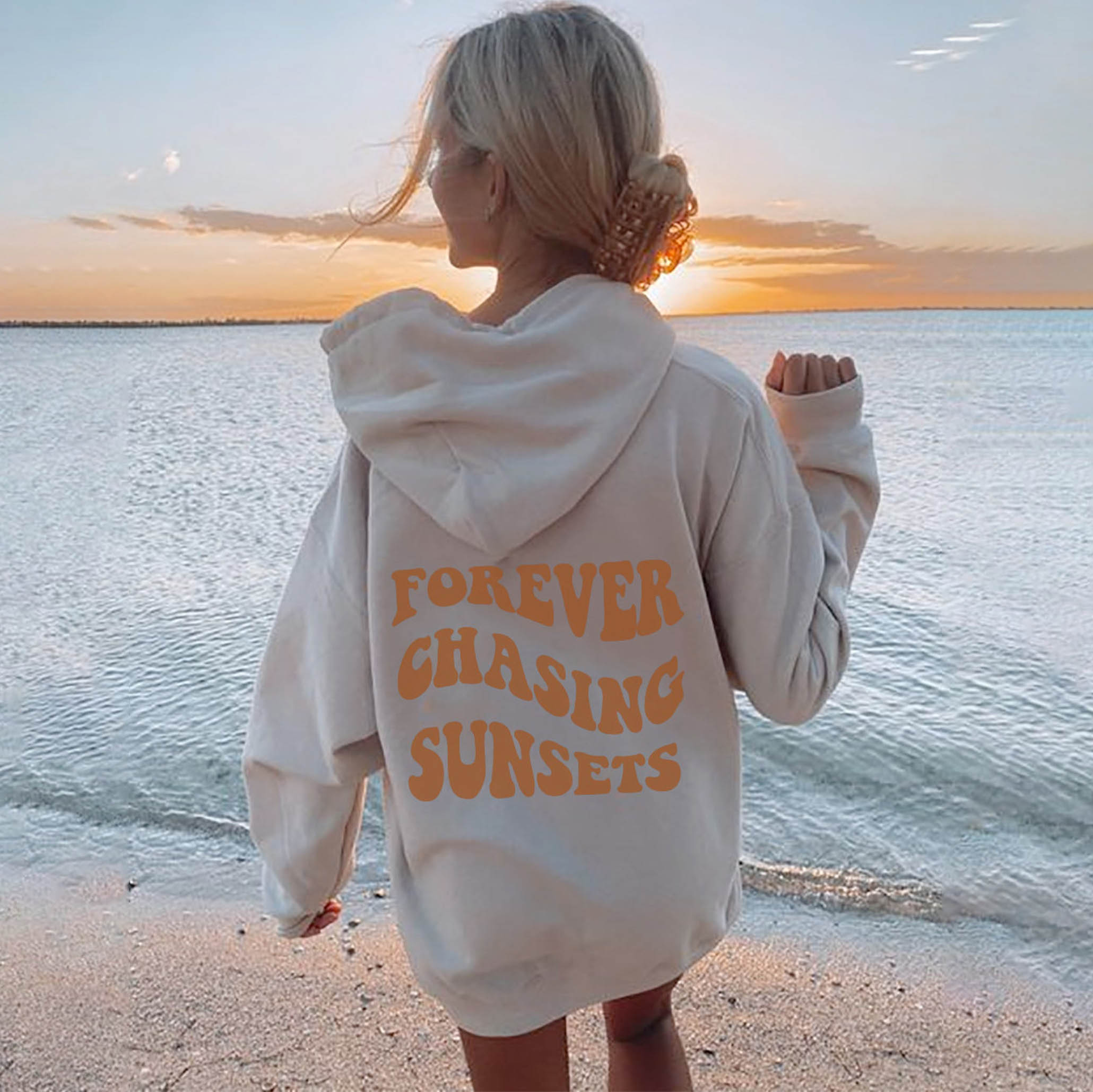 Women's Forever Chasing Sunsets Print Chic Casual Aesthetic Hoodie