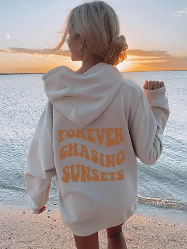 Women's Forever Chasing Sunsets Print Casual Aesthetic Hoodie - Oasisjoy.com 