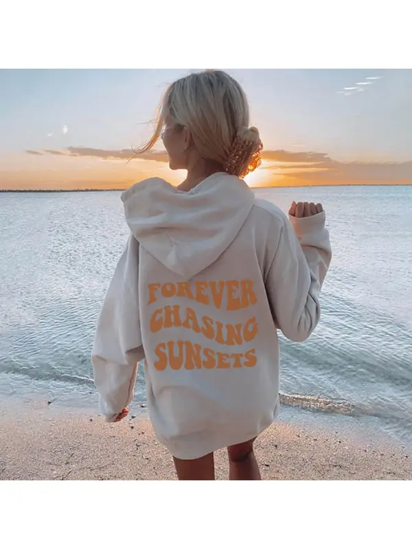 Women's Forever Chasing Sunsets Print Casual Aesthetic Hoodie - Machoup.com 