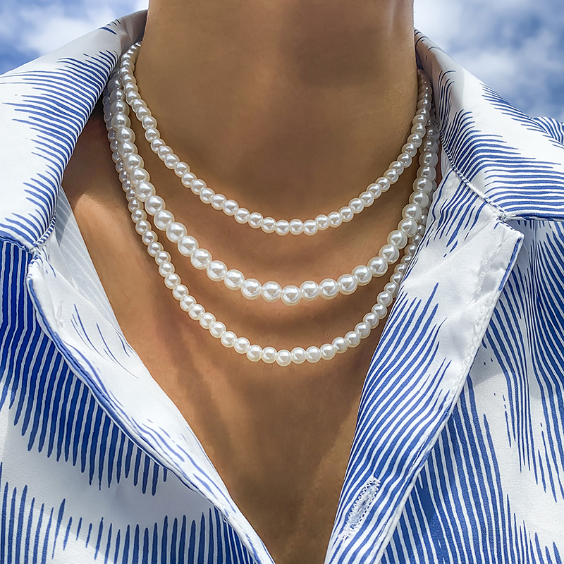Men's Vintage Pearl Necklace Set