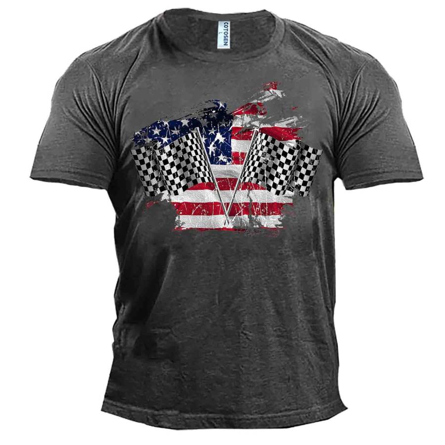 

Men's Outdoor Racing American Flag Cotton T-Shirt