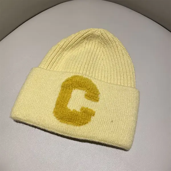 Korean Big C Letter Embroidery Woolen Hat Female Japanese Autumn And Winter Show Face Small Wild Warm Knitted Hat Cold Hat Trendy Man - Orienbest.com 