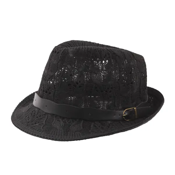 Summer Women's Wool Knitted Mesh Breathable Curled Jazz Hat Leather Belt Panama Hat Men's Trendy Hat - Orienbest.com 