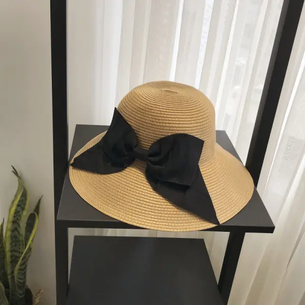 New Bow Hat For Women Korean Style Summer Big Brim Beach Hat Dome Wide Brim Sun Hat Small Pepper - Orienbest.com 