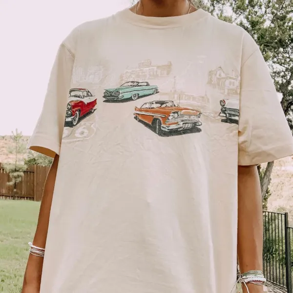 Casual daily car printed short-sleeved T-shirt - Leanarea.chimpone.com 