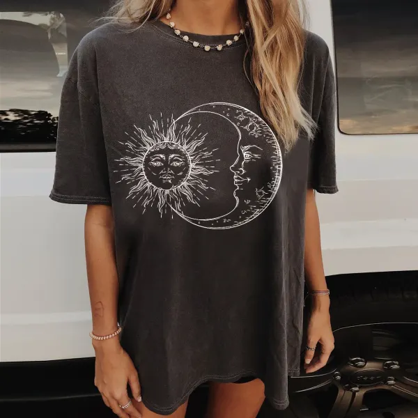 Casual Sun Moon Print Long Tee - Honeylop.chimpone.com 