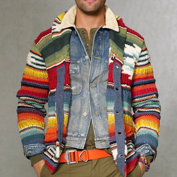 Fashion Rainbow Colorblock Knit Sweater - Leanarea.chimpone.com 