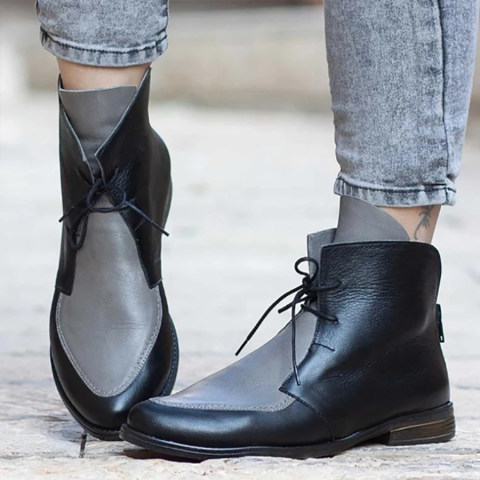 Color Block Round Toe Boots