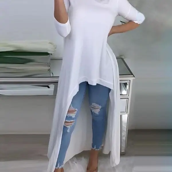 Round neck long sleeve solid color T-shirt - Leanarea.chimpone.com 