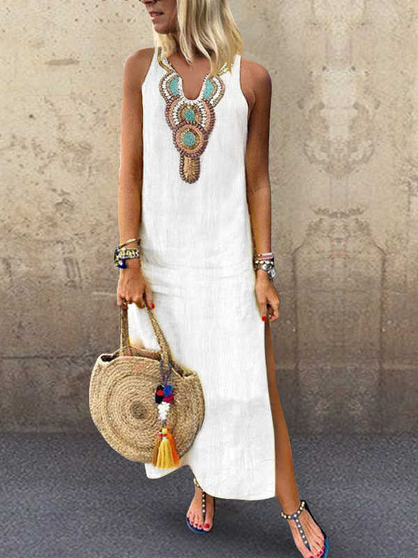 sexy v neck floral printed side split vacation maxi dress