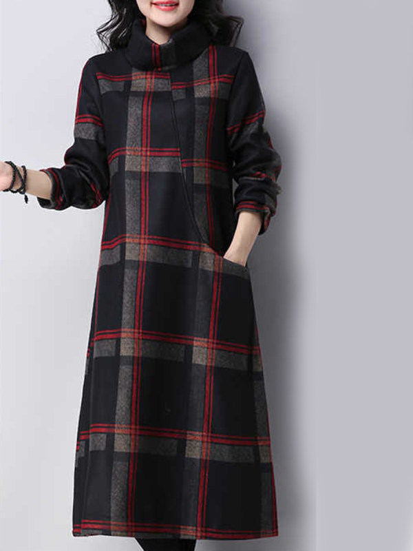 Cowl Neck Plaid Oversized Maxi Dress