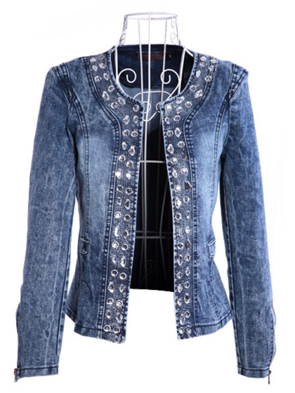 Collarless  Diamante  Plain Jacket