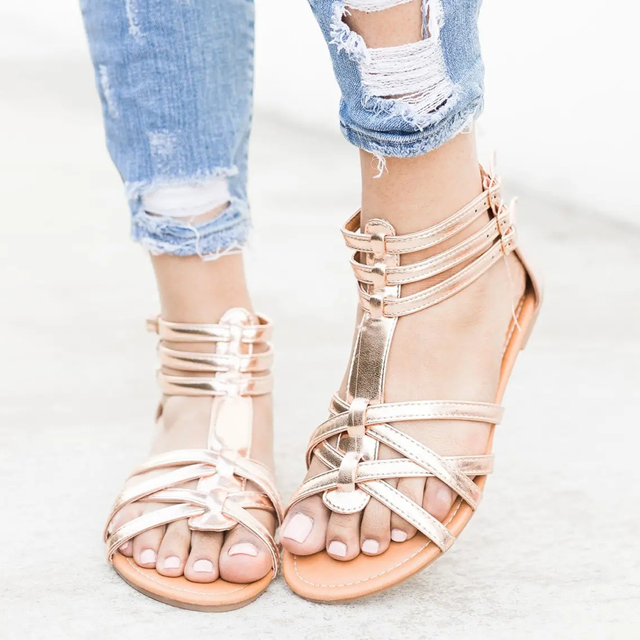 floral flat ankle strap peep toe casual gladiator sandals