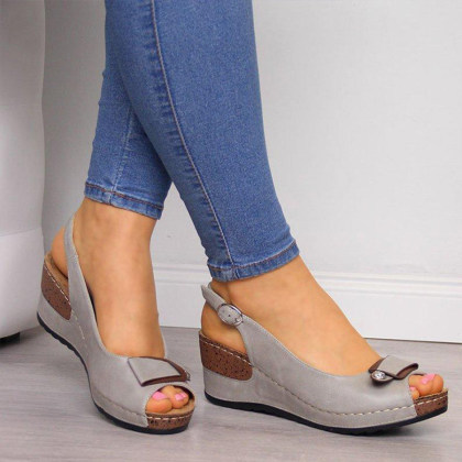 Plain  High Heeled  Peep Toe  Date Travel Wedge Sandals