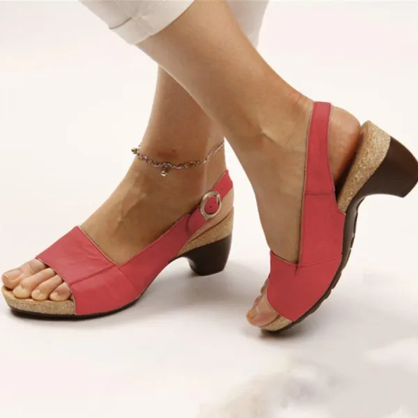 Plain  Chunky  Mid Heeled  Peep Toe  Casual Travel Sandals🔥 - Godeskplus.com 