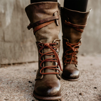 Plain Round Toe Date Outdoor Mid Calf Flat Boots