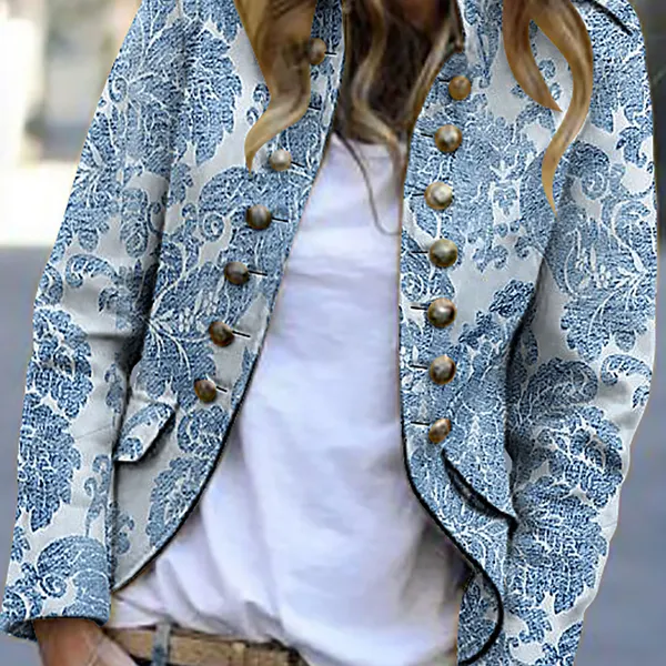 Fashion Print Long Sleeve Suit Cardigan - Leanarea.chimpone.com 
