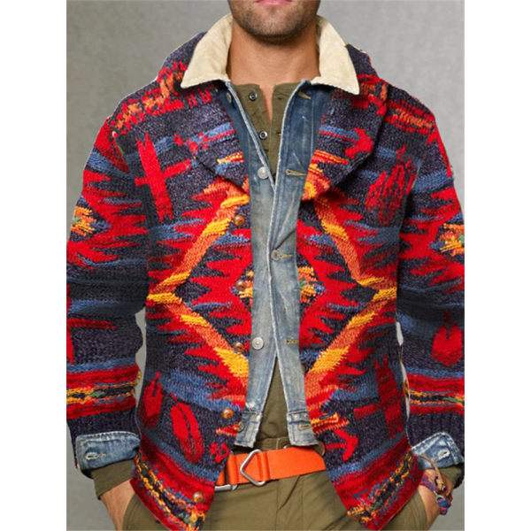 Vintage Shawl Collar Geometric Print Sweater Cardigan