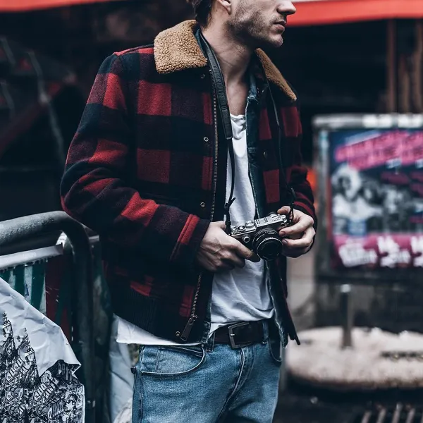 Fashion Mens Grid Splice Outerwear - Leanarea.chimpone.com 