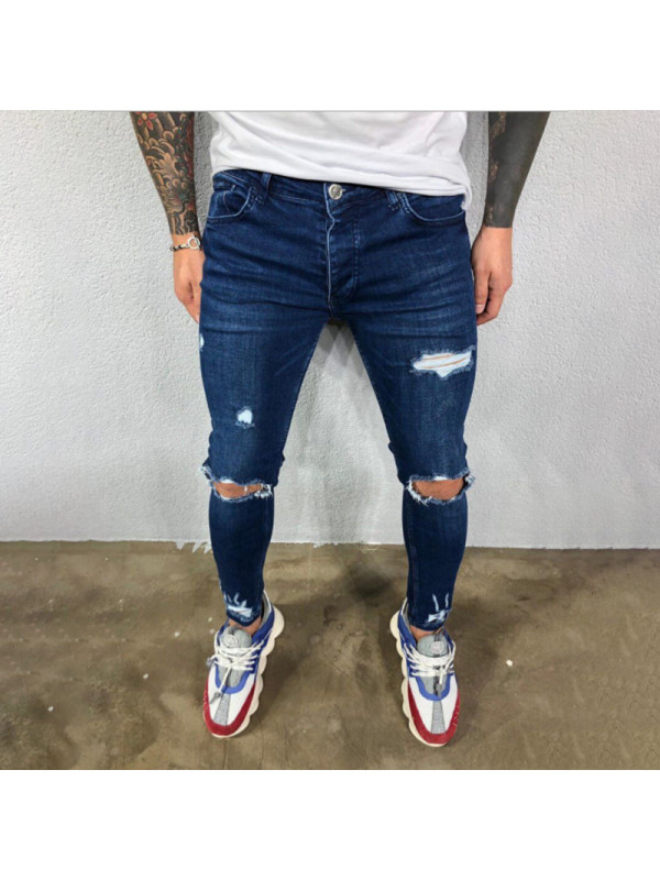 Men's casual fashion ripped slim-fit denim trousers TT230 - Inkshe.com 
