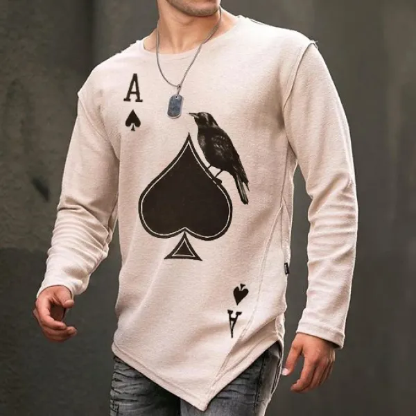 Casual Poker Print Long Sleeve T-shirt - Leanarea.chimpone.com 