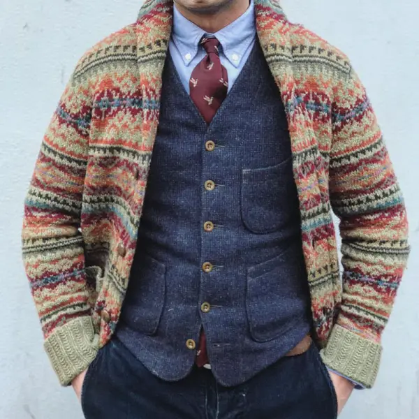 Men's Woven Pattern Long Sleeve Knitwear - Leanarea.chimpone.com 