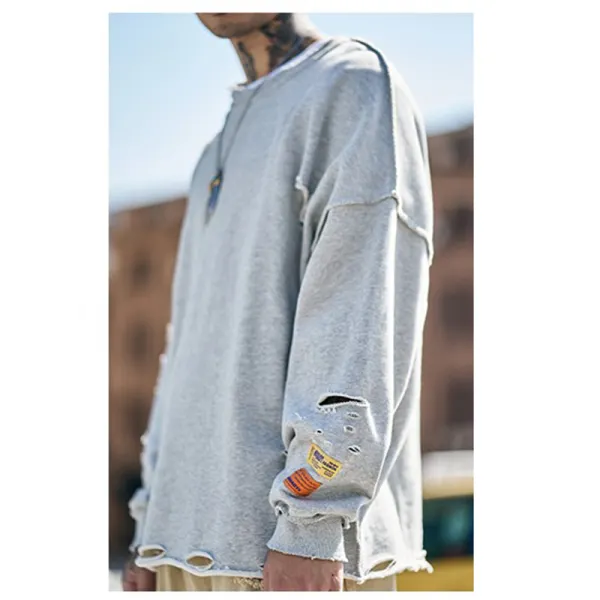 Solid Color Round Neck Sweater - Leanarea.chimpone.com 