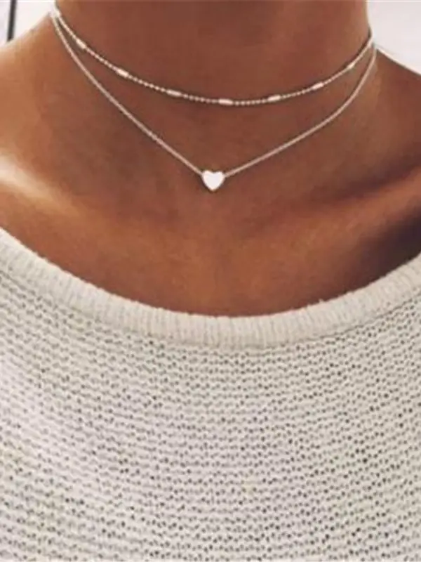 Simple hearts copper multilayer clavicle   necklace - Inkshe.com 