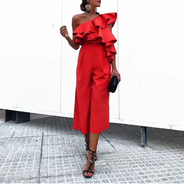 Fall Chic One-Shouldered High-Waist Jumpsuit - Leanarea.chimpone.com 