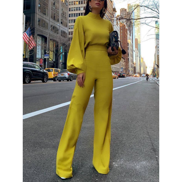 women's commuting asymmetry sleeve pure colour jumpsuit