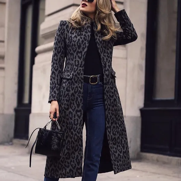 Fashion Leopard Print Long Sleeve Outerwear - Leanarea.chimpone.com 