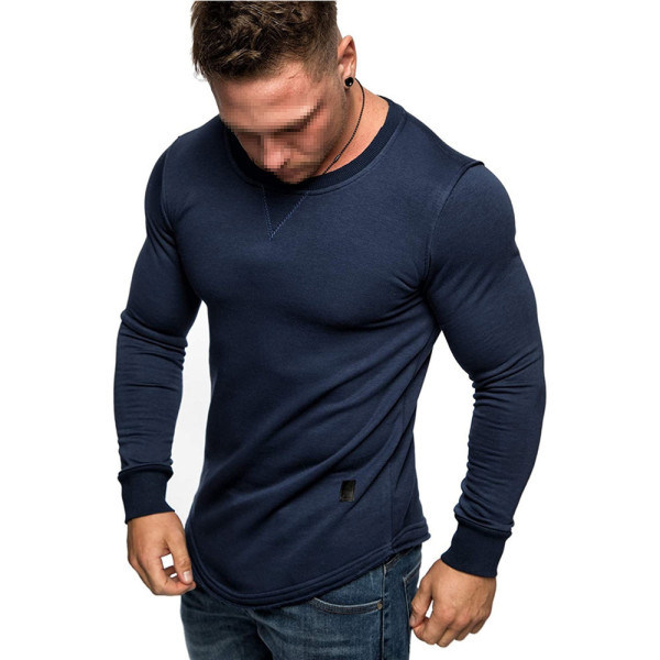 MenS Solid Color Round Neck Long Sleeve T-Shirt - wayrates.com