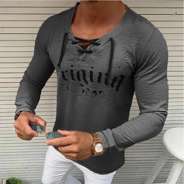 Casual Print V-neck long sleeve T-shirt - Leanarea.chimpone.com 