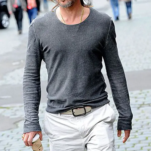 Casual solid-color long sleeve T-shirt - Leanarea.chimpone.com 