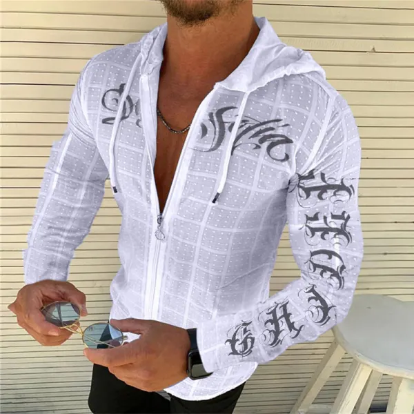Casual print hooded long sleeve T-shirt - Leanarea.chimpone.com 
