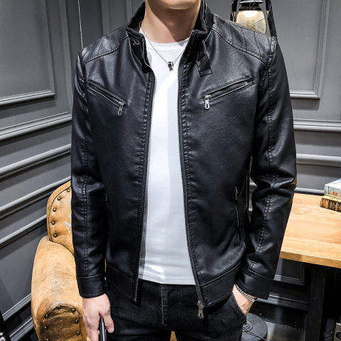 Retro fashion plus velvet leather jacket