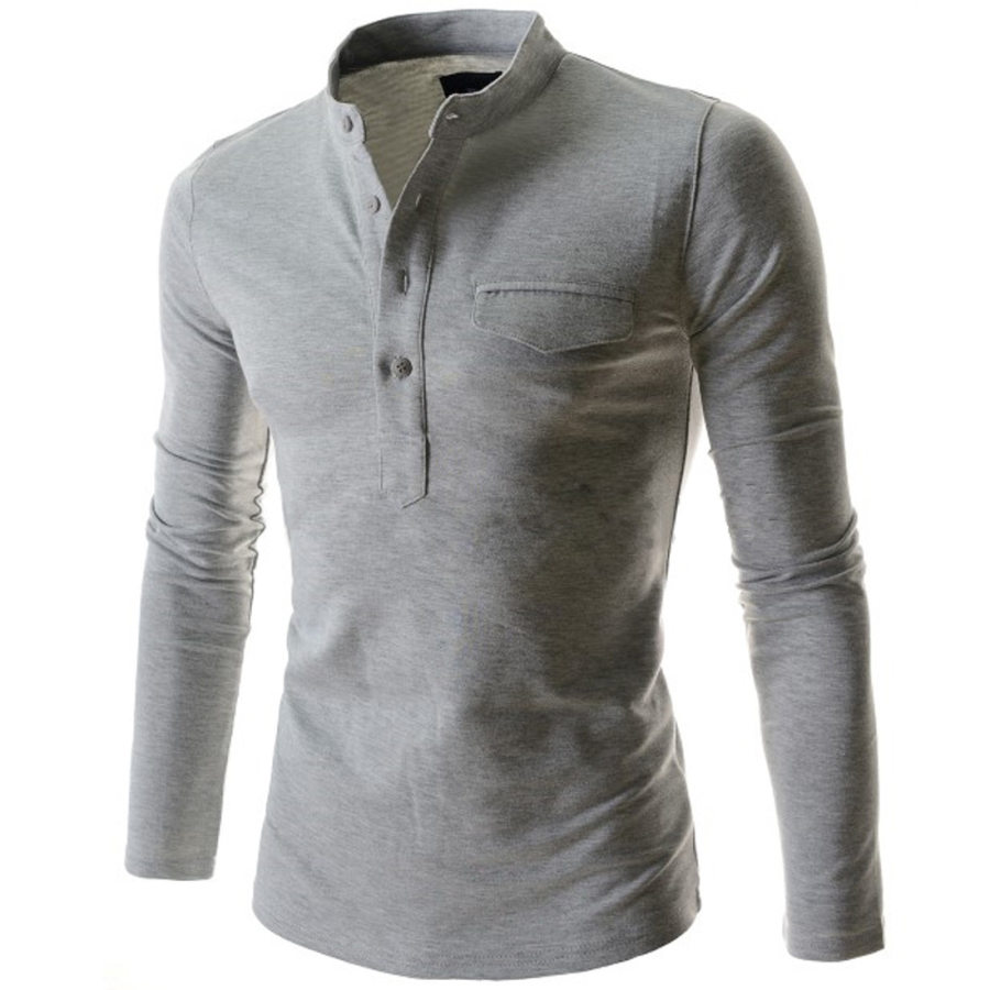 

Men's cardigan stand collar long sleeve T-shirt