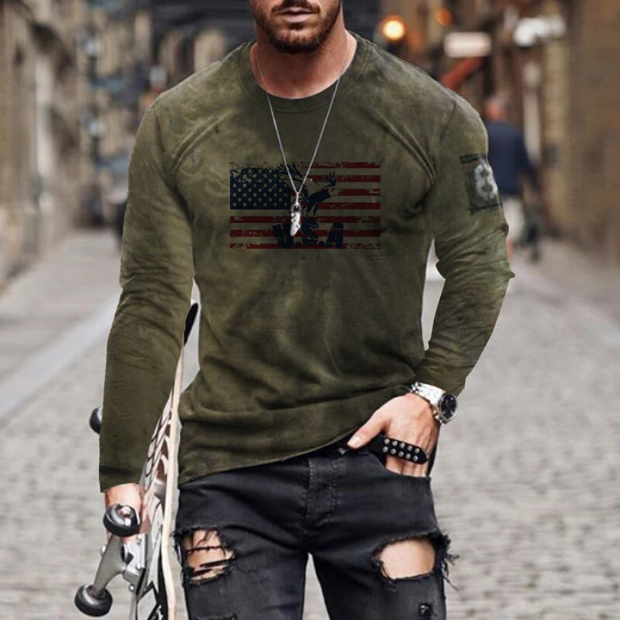 

Mens Retro Casual Long Sleeve T-shirt