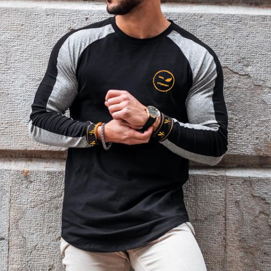 

Black Round Neck Long Sleeve Stitching T-shirt
