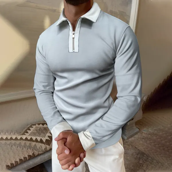 Color Block Long Sleeve Polo Shirt - Menilyshop.com 