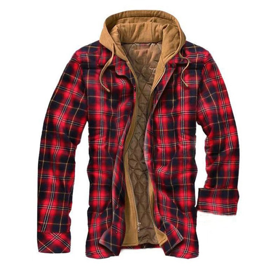 

Men's Thick Flannel Sherpa Lined Plaid Hooded Shirt Casual Jacket